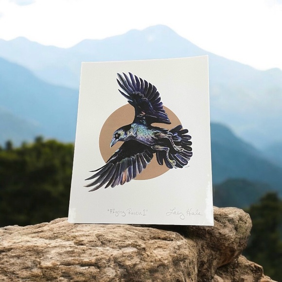 Other - “Flying Raven 1” - 8x10 Crow Print - White Background